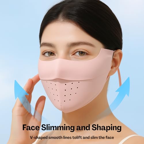 Flavizo Sun Protection Face Mask for Women, Breathable Cooling UV Face Cover for Outdoor Cycling, Driving and Hiking - Seamless Design, Adjustable Ear Loops (Pink) - Image 4
