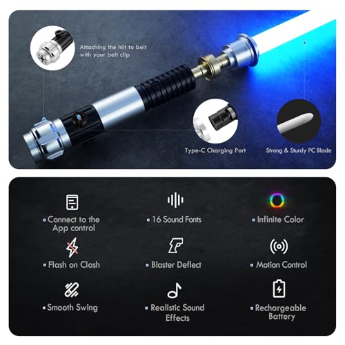 DAMIENSABER RGB V3 Dueling Light Saber Motion Control Smooth Swing Light Sabers16 Sound Fonts Saber with Infinite Color ChangingObiwan Light Saber for AdultsMetal Hilt Rechargeable Pogo Core - Image 5