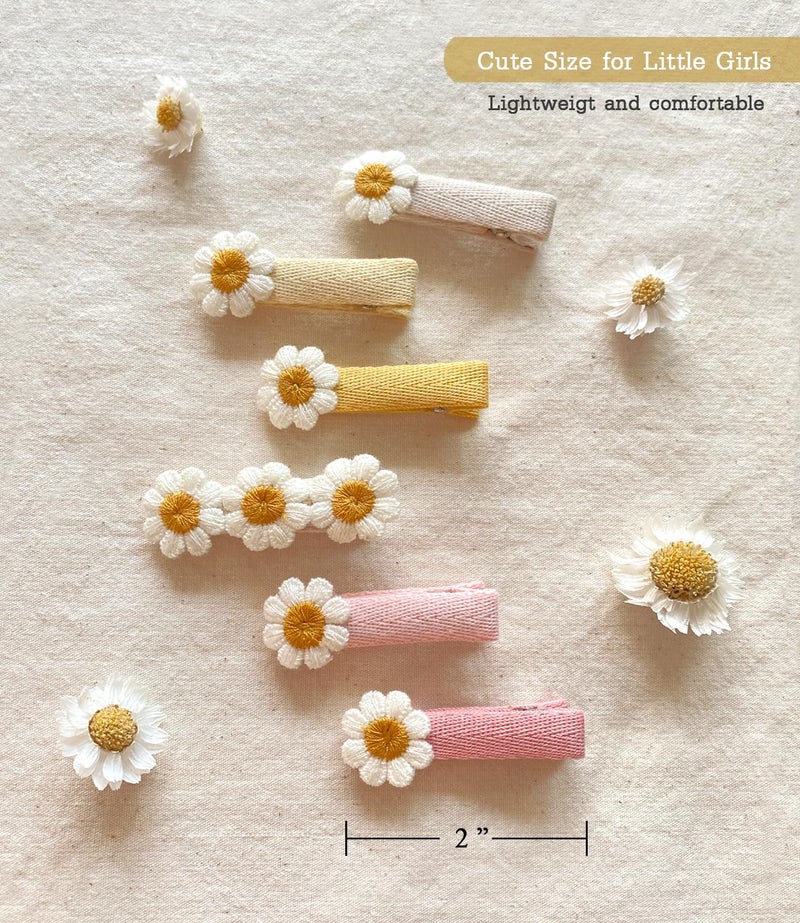 Cherssy 2" Daisy Flowers Hair Clips for Girls, 12 Pcs Cotton Fully Lined Alligator Clips, Non Slip Floral Baby Barrettes Hair Pins for Infant Toddler Kid School Girls' Gift - Image 5