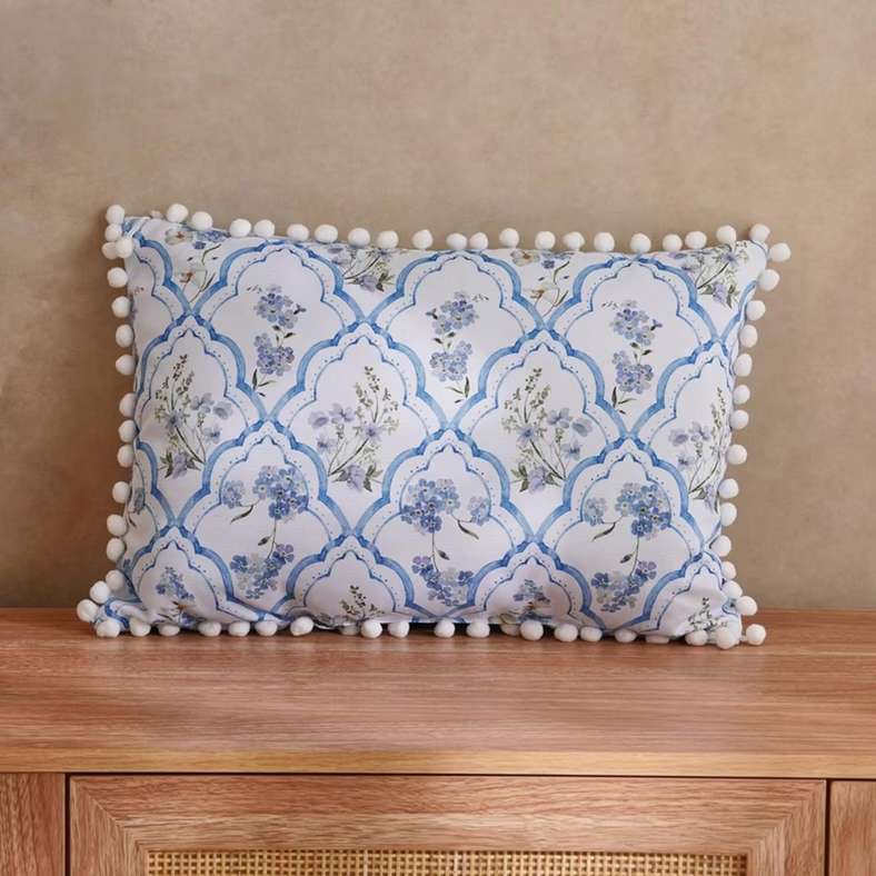 Pan Home وسادة خارجية مطبوعة بنقشة السرخس 50x35 سم - أزرق - Image 1