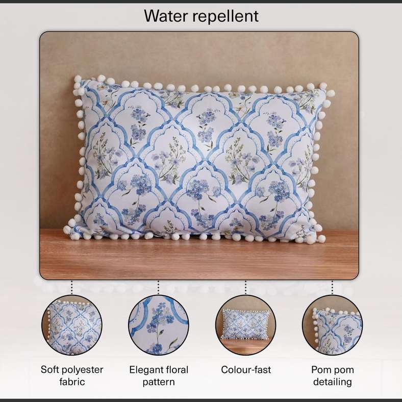 Pan Home وسادة خارجية مطبوعة بنقشة السرخس 50x35 سم - أزرق - Image 3