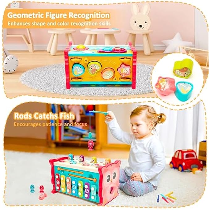 8-IN-1 MONTESSORI ACTIVITY BOX – EDUCATIONAL TODDLER TOYS WITH XYLOPHONE, WHACK-A-MOLE, MAGNETIC FISHING, CLOCK, PULL-ALONG & MORE – SENSORY LEARNING TOY FOR BOYS & GIRLS AGES 1-4 YEARS - Image 4