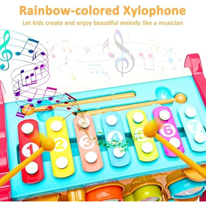 8-IN-1 MONTESSORI ACTIVITY BOX – EDUCATIONAL TODDLER TOYS WITH XYLOPHONE, WHACK-A-MOLE, MAGNETIC FISHING, CLOCK, PULL-ALONG & MORE – SENSORY LEARNING TOY FOR BOYS & GIRLS AGES 1-4 YEARS - Image 3