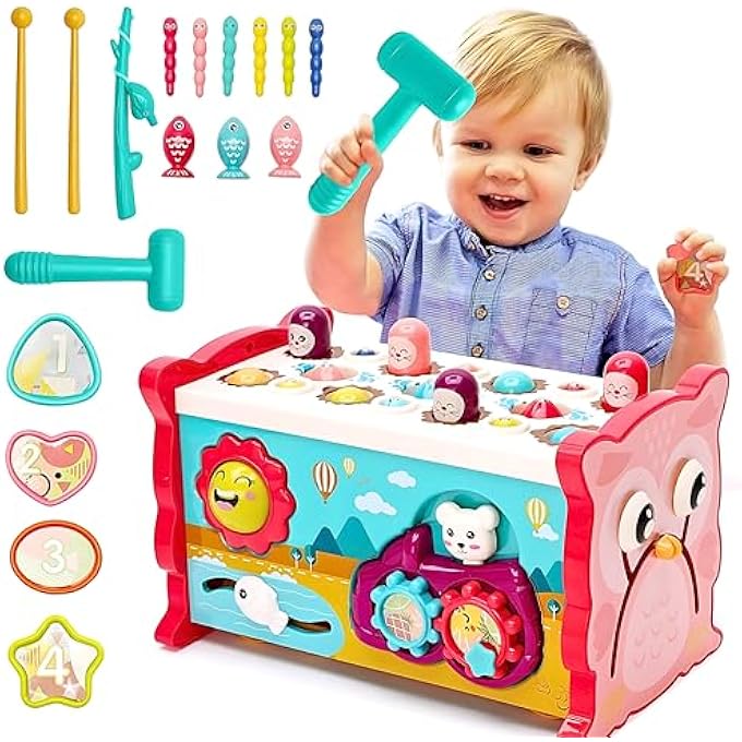 8-IN-1 MONTESSORI ACTIVITY BOX – EDUCATIONAL TODDLER TOYS WITH XYLOPHONE, WHACK-A-MOLE, MAGNETIC FISHING, CLOCK, PULL-ALONG & MORE – SENSORY LEARNING TOY FOR BOYS & GIRLS AGES 1-4 YEARS - Image 2