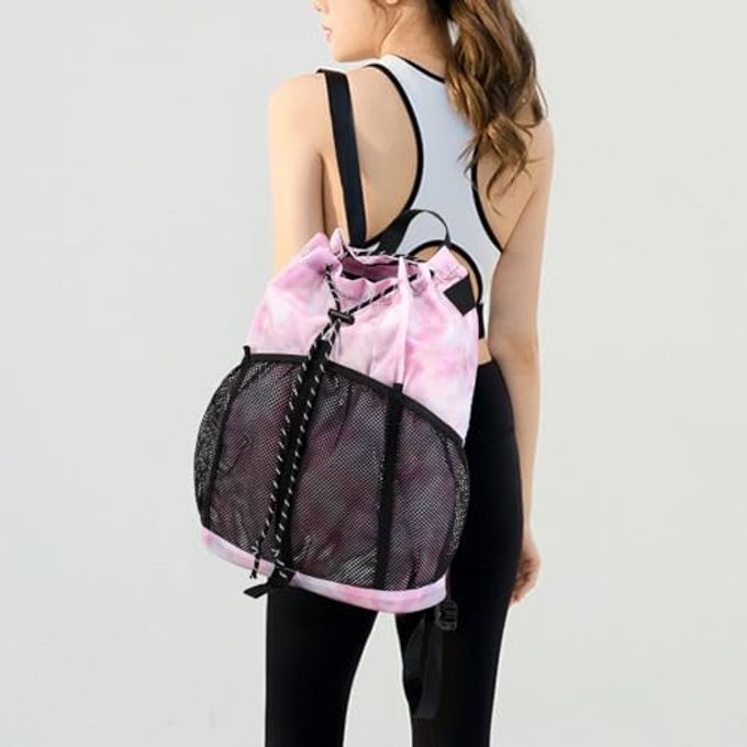 Lohol Lightweight Drawstring Backpack With Mesh Pockets For Women Men, Water Resistant String Bag For Sports Beach Swimming Camp Travel (Pink Galaxy) - Image 3