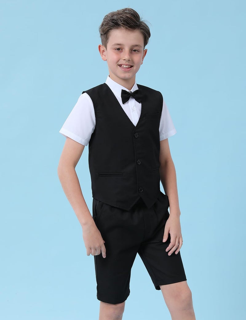 A&J DESIGN Kids Suits for Boys Wedding Gentleman Photoshoot Formal Church Ring Bearer Funeral Outfit Summer Short Set Tuxedo Black 10-11 Years - Image 2