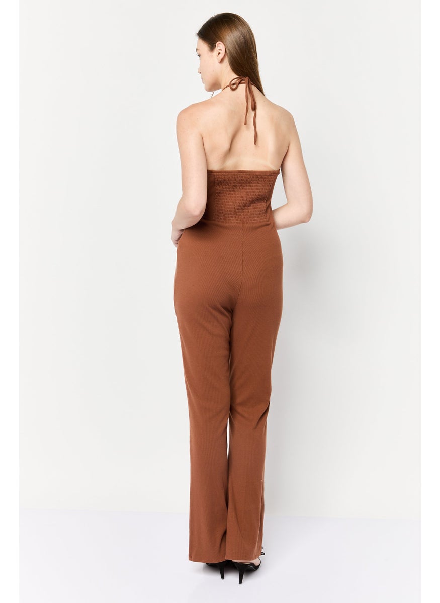 Aerie Women Rib Sleeveless Bootcut Jumpsuit, Brown  - Image 3