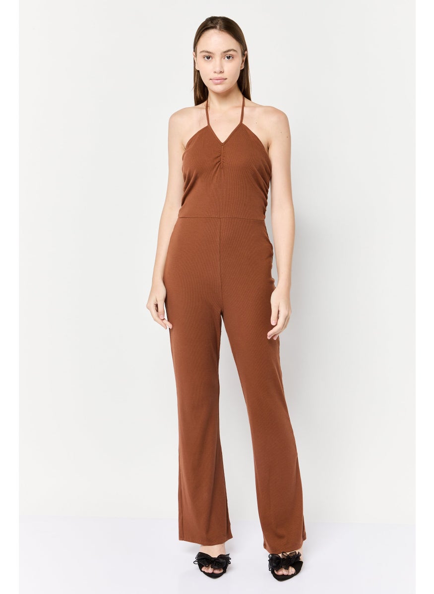 Aerie Women Rib Sleeveless Bootcut Jumpsuit, Brown  - Image 1