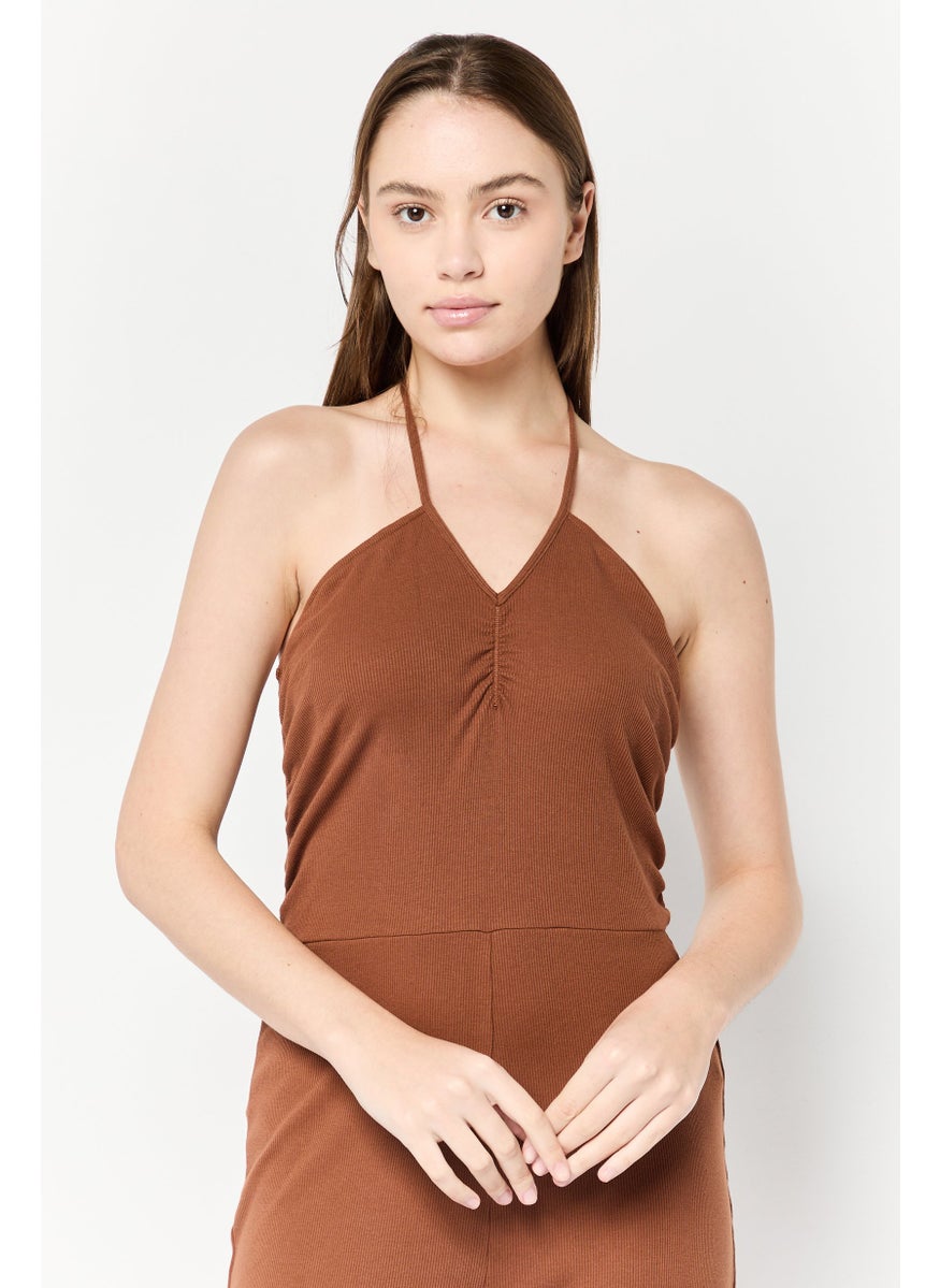 Aerie Women Rib Sleeveless Bootcut Jumpsuit, Brown  - Image 4