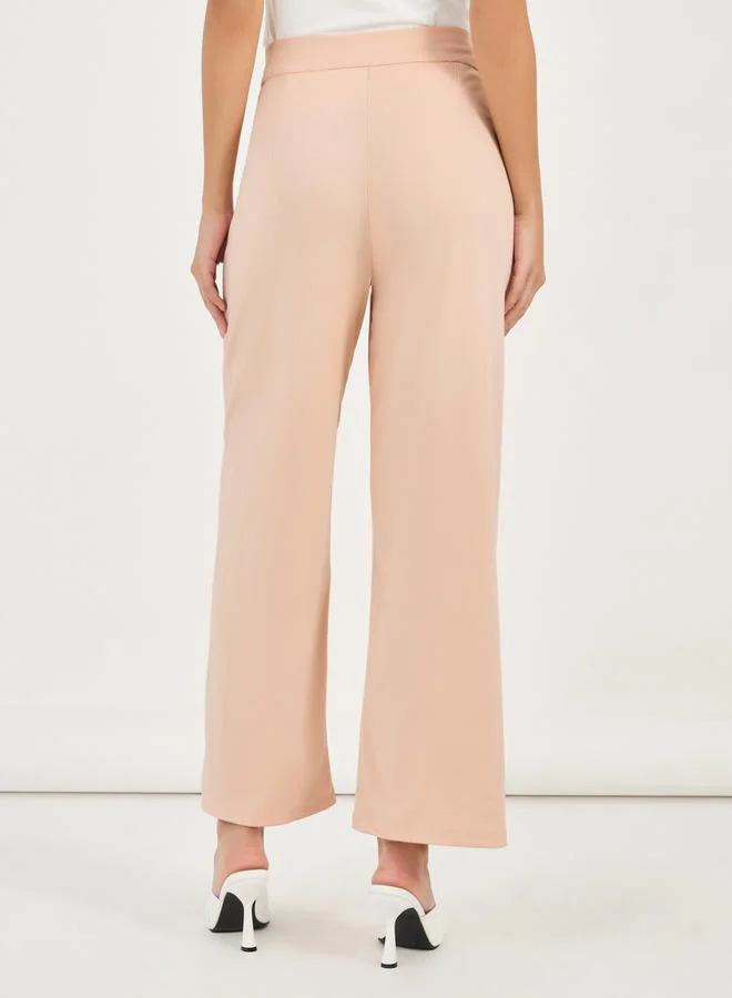 Styli Solid Pintuck Detail Straight Fit Pants