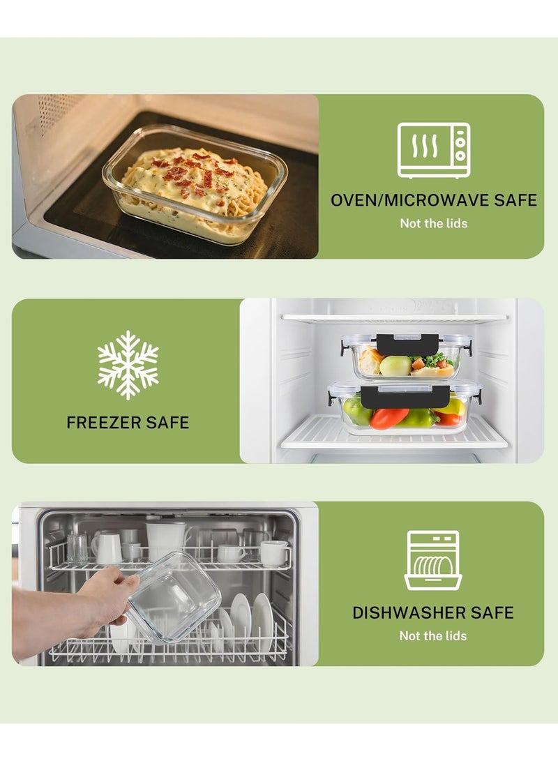 CUBEXELL 3-Piece Borosilicate Glass Food Storage Containers with Lids, Glass Lunch Boxes, Airtight Lunch Boxes, Leak-proof Locking Snap-on, Oven, Refrigerator, and Dishwasher Safe, BPA-Free, Capacities 370ml-640ml-1040ml - Image 3
