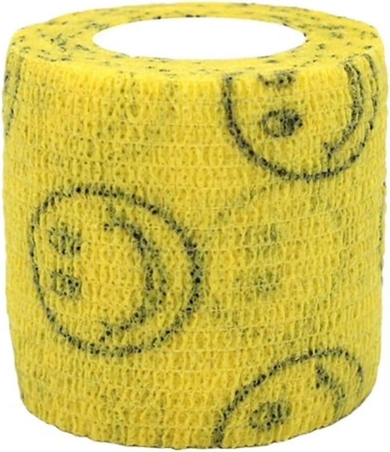 5 Rolls Self-Adhesive Pet Strap Bandage - Elastic Non-Woven Fabric Tape for Dog Toe Protection(Yellow Smile) - Image 1