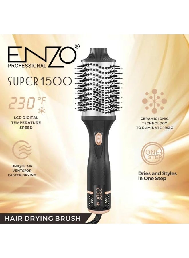 ENZO Professional مجفف الشعر الاحترافي ENZO EN-4135 – فرشاة هواء ساخن دوارة بخطوة واحدة مع تقنية الأيونات، مكواة ومشط لتكثيف الشعر، 1000 واط - النسخة الدولية - Image 3