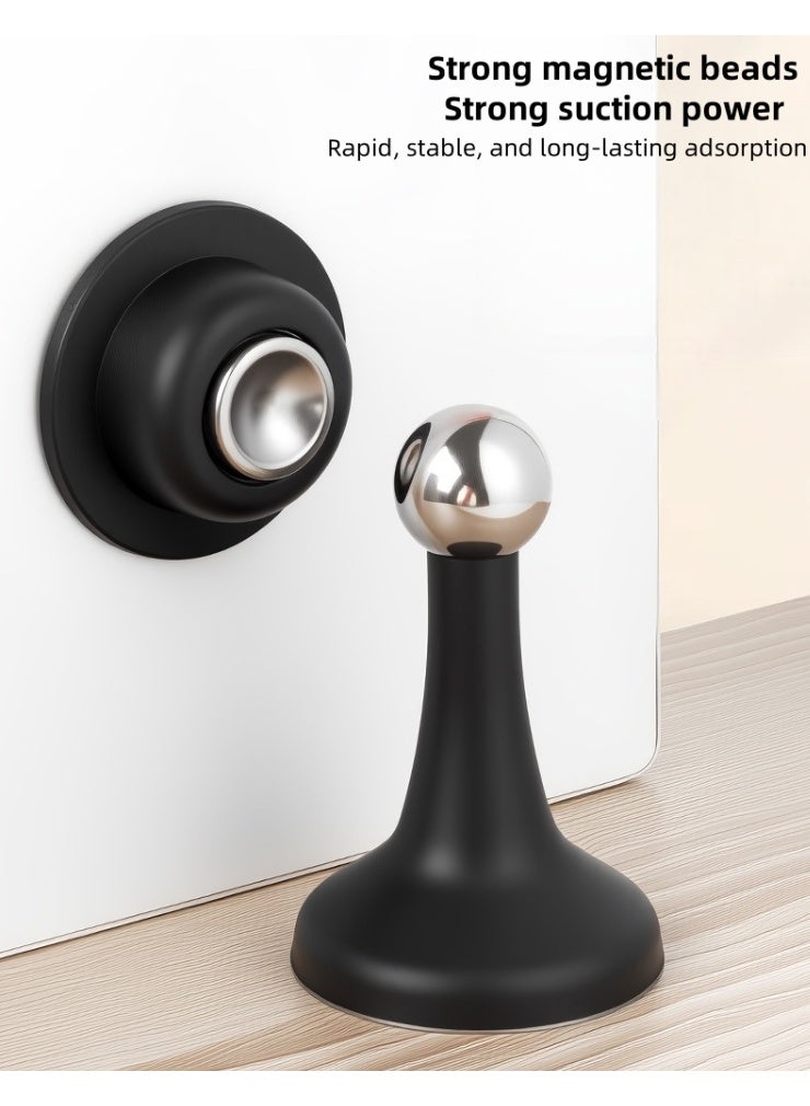 منزل باب مغناطيسي وقف, ديكور ماتي أسود حامل الباب ذاتيا اللاصق, خفض الضوضاء السيليكون مصنوع, لا الحفر سهلة التثبيت, حائط أرضية جبل حامي الجدار - Image 1