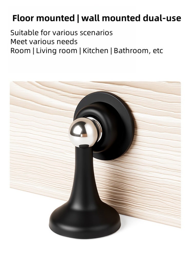 منزل باب مغناطيسي وقف, ديكور ماتي أسود حامل الباب ذاتيا اللاصق, خفض الضوضاء السيليكون مصنوع, لا الحفر سهلة التثبيت, حائط أرضية جبل حامي الجدار - Image 2