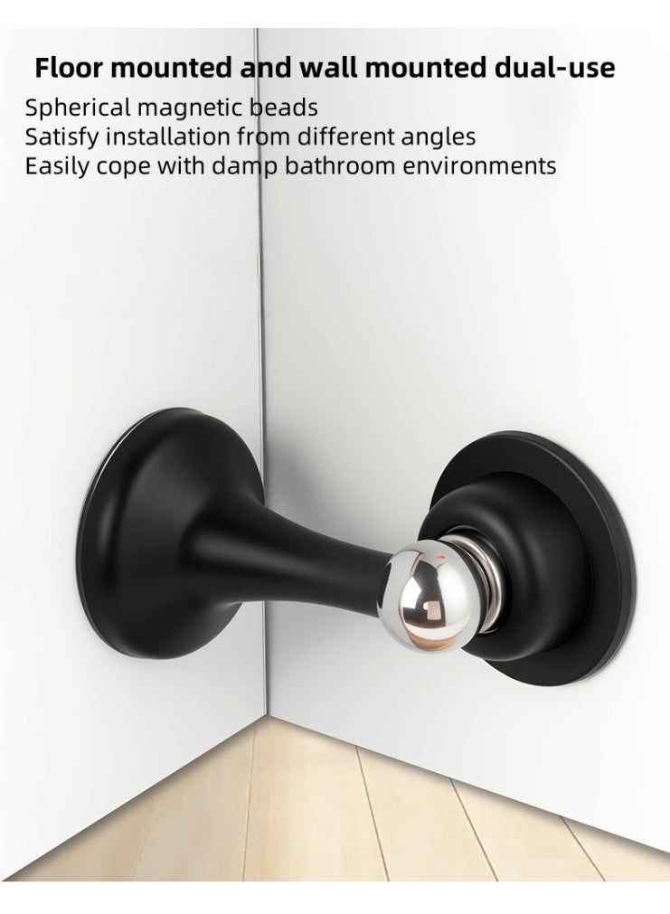 منزل باب مغناطيسي وقف, ديكور ماتي أسود حامل الباب ذاتيا اللاصق, خفض الضوضاء السيليكون مصنوع, لا الحفر سهلة التثبيت, حائط أرضية جبل حامي الجدار - Image 3