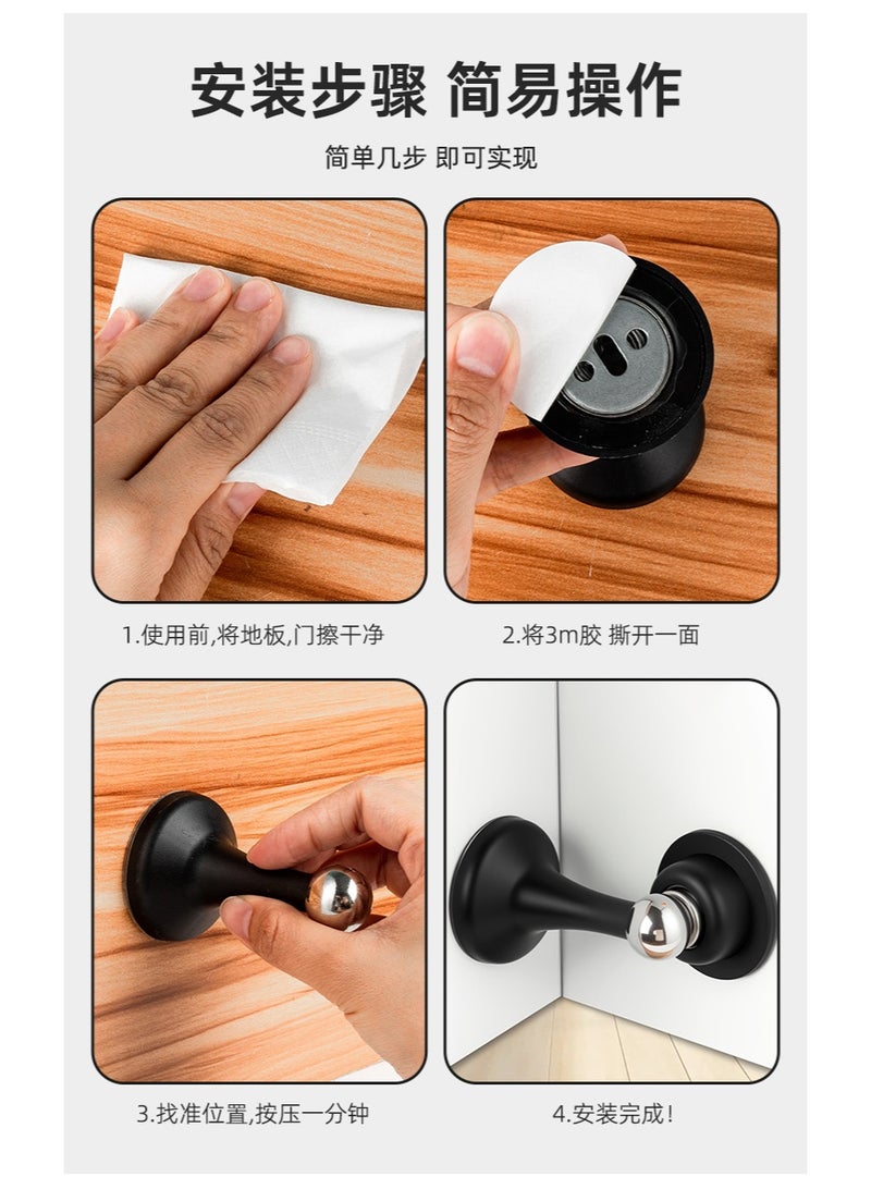 منزل باب مغناطيسي وقف, ديكور ماتي أسود حامل الباب ذاتيا اللاصق, خفض الضوضاء السيليكون مصنوع, لا الحفر سهلة التثبيت, حائط أرضية جبل حامي الجدار - Image 4