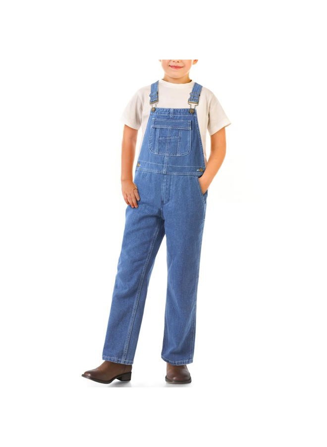 Hisea Boys' Denim Bib Overalls Size 4-16, Boys Youth Relaxed Fit Overall with Adjustable Straps and Convenient Tool Pockets, Stone Washed Blue, 10 Years - Image 1