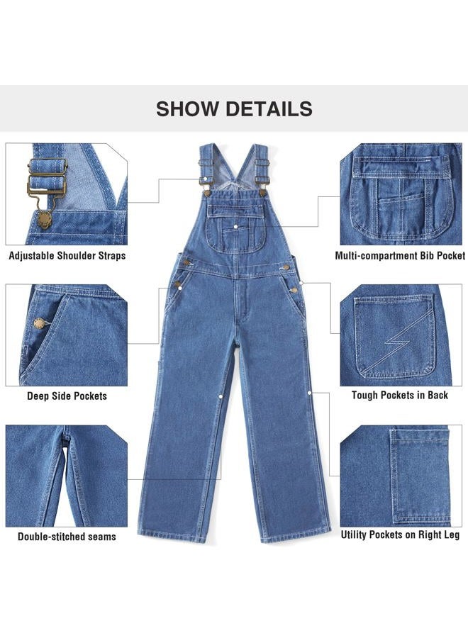 Hisea Boys' Denim Bib Overalls Size 4-16, Boys Youth Relaxed Fit Overall with Adjustable Straps and Convenient Tool Pockets, Stone Washed Blue, 10 Years - Image 4