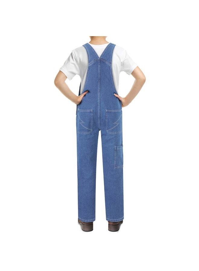Hisea Boys' Denim Bib Overalls Size 4-16, Boys Youth Relaxed Fit Overall with Adjustable Straps and Convenient Tool Pockets, Stone Washed Blue, 10 Years - Image 3