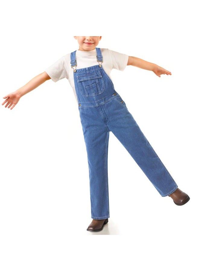 Hisea Boys' Denim Bib Overalls Size 4-16, Boys Youth Relaxed Fit Overall with Adjustable Straps and Convenient Tool Pockets, Stone Washed Blue, 10 Years - Image 2