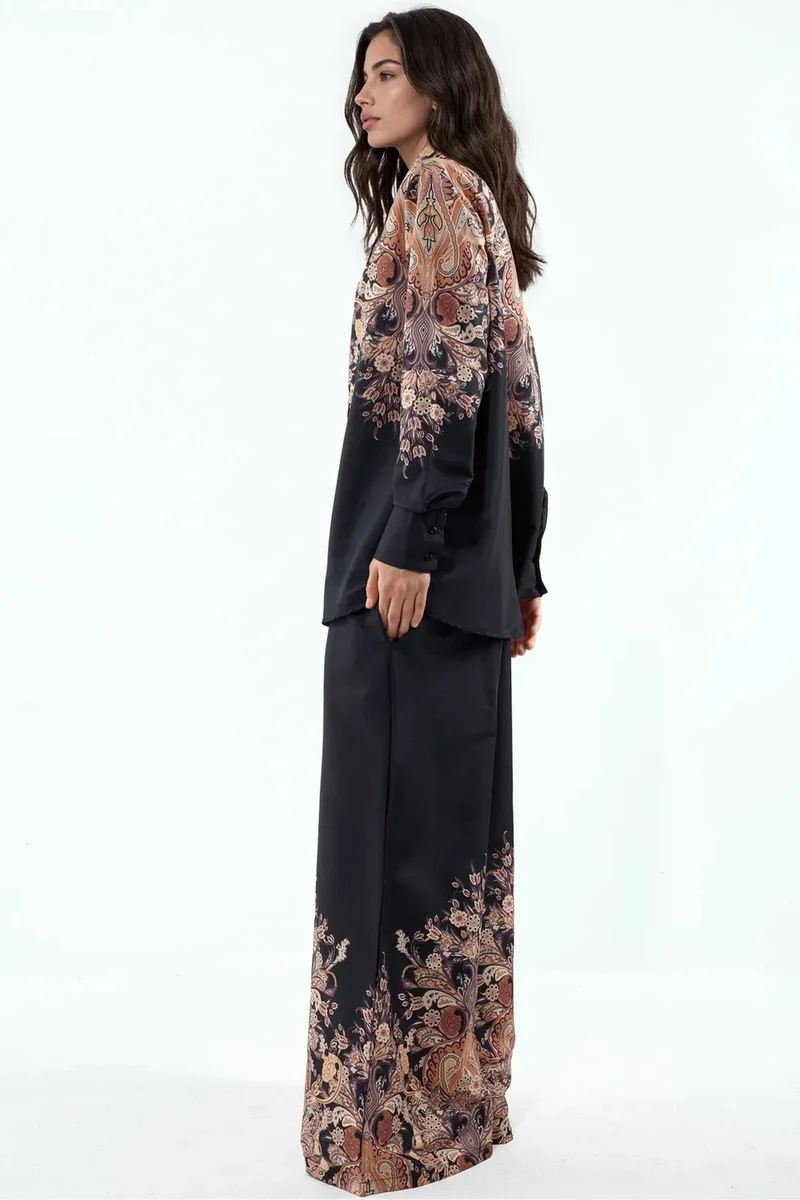 Jennyfer Floral Cotton-viscose Blouse And Wide-leg Trousers Set