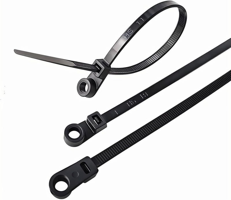 HS رباطات كابلات ثقيلة مع ثقوب براغي (100 حزمة) 11.8 بوصة رأس تركيب روابط كهربائية 50 رطل، أسود مقاوم للأشعة فوق البنفسجية - Image 1