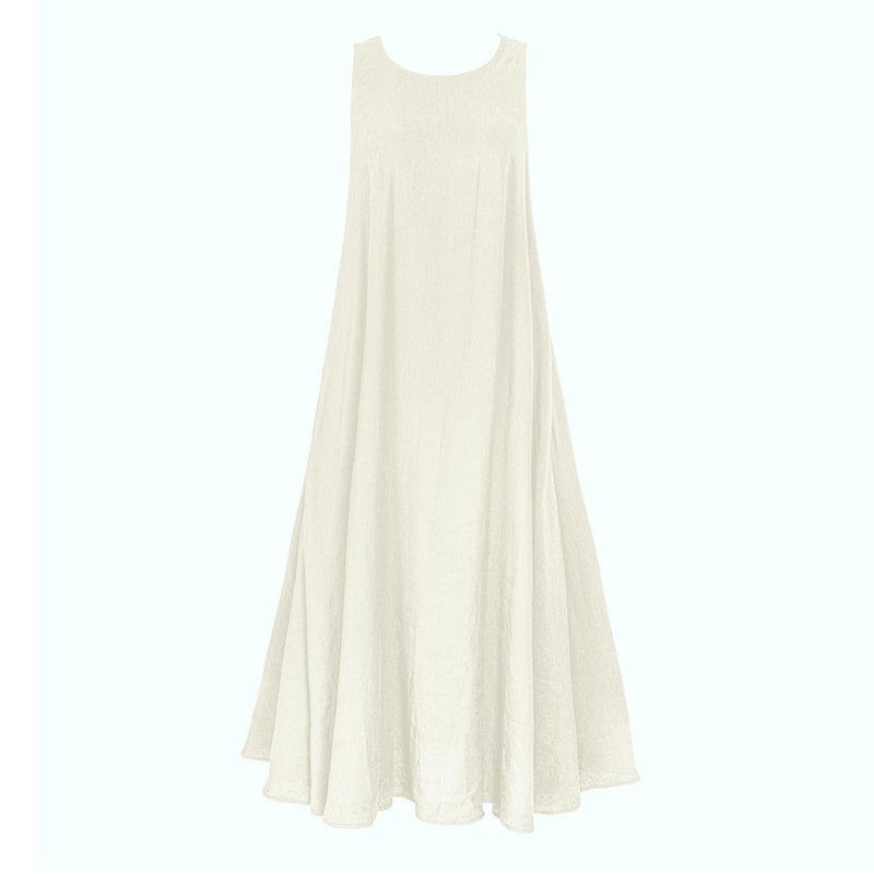 Rainday Women's Linen Dress Sleeveness Loose Dresses Casual Maxi Dress with Pockets(Z3019WH,L) - Image 4