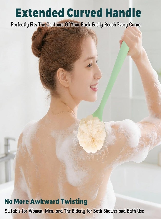 DMuuuDM 2 Pack 16" Curved Long Handle Back Scrubber for Shower - Double-Sided Bath Brush with Soft Bristles and Loofah,Bath Scrubber Brush,Wet & Dry Body Back Cleaning Helper for Women and Men (Green) - Image 3