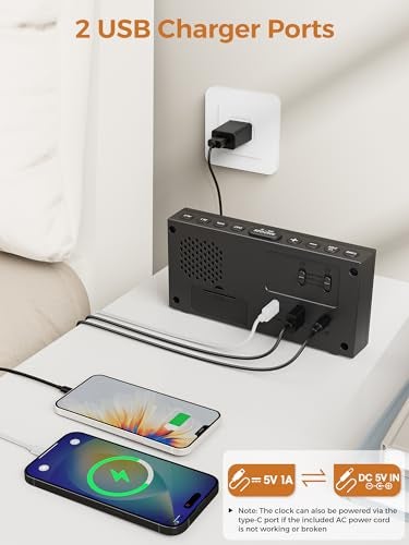 PPLEE Digital Alarm Clocks for Bedrooms Heavy Sleepers, 2 Alarms,Upgrade 7-5-2 Mode, Large Number Alarm Clock with USB Charger Ports,12/24H,Memory Function, Dimmable Simple Alarm Clock for Kids Senior - Image 5