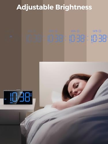 PPLEE Digital Alarm Clocks for Bedrooms Heavy Sleepers, 2 Alarms,Upgrade 7-5-2 Mode, Large Number Alarm Clock with USB Charger Ports,12/24H,Memory Function, Dimmable Simple Alarm Clock for Kids Senior - Image 2