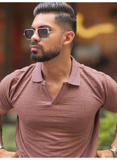 Maniac Men Solid V-Neck Half Sleeve Brown Slim Fit T-Shirt