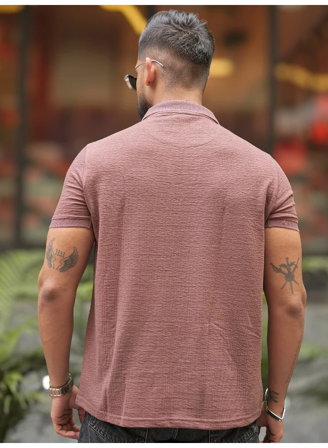 مانياك Maniac Men Solid V-Neck Half Sleeve Brown Slim Fit T-Shirt