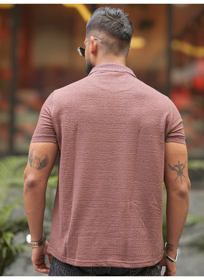 Maniac - Maniac Men Solid V-Neck Half Sleeve Brown Slim Fit T-Shirt - Image 1