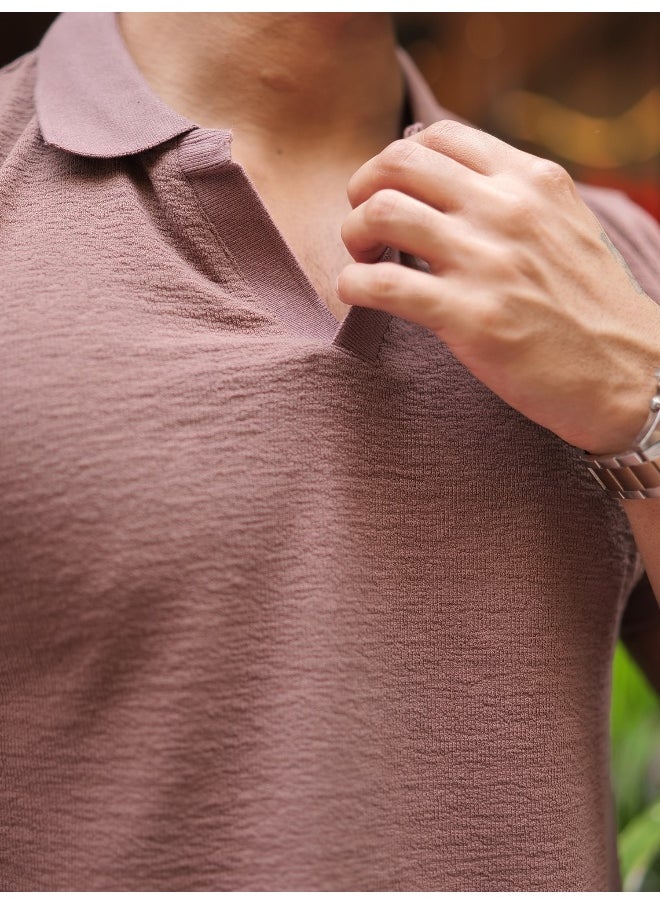 Maniac - Maniac Men Solid V-Neck Half Sleeve Brown Slim Fit T-Shirt - Image 1