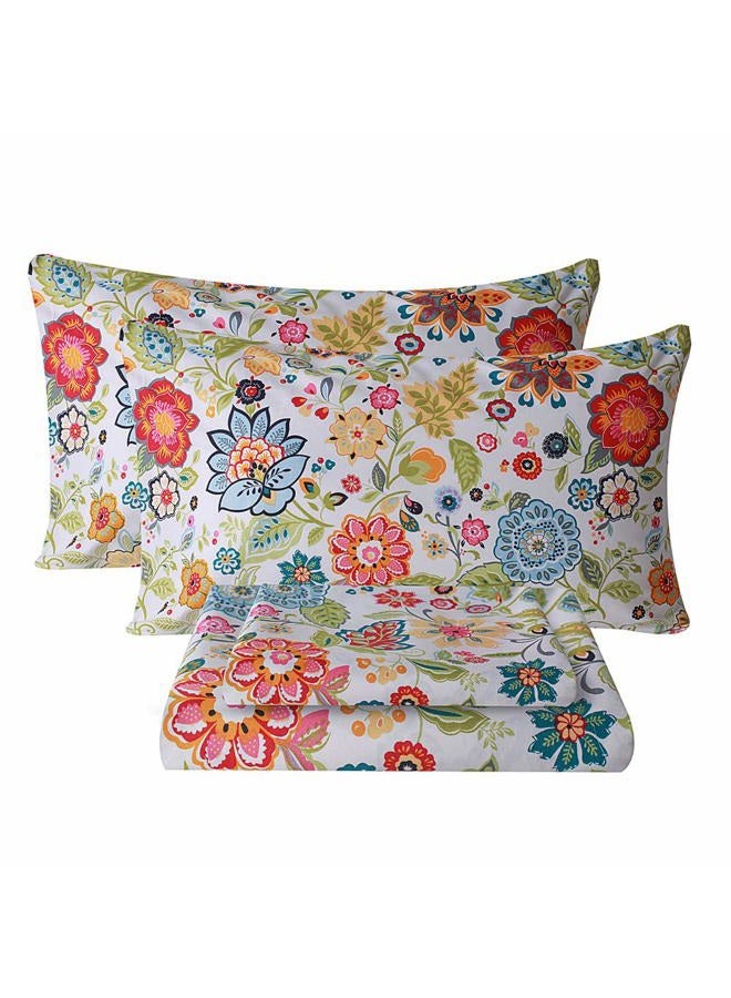 Bedlifes Queen Sheet Set Ultra Soft Breathable Silky Flower Bed Sheets Deep Pocket 100% Microfiber Bedding Sheets 4 Piece Queen Size Floral Spring - Image 1