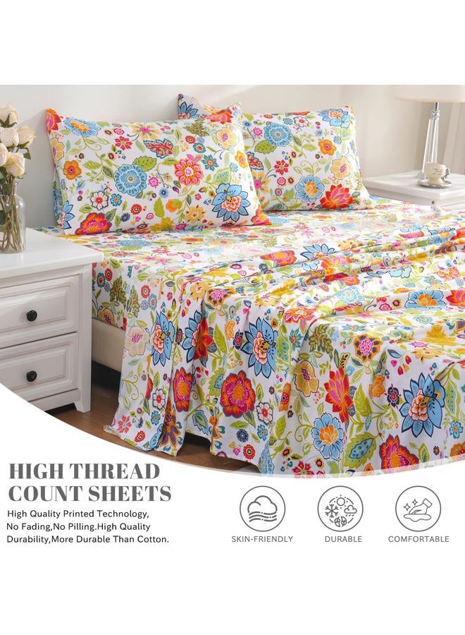 Bedlifes Queen Sheet Set Ultra Soft Breathable Silky Flower Bed Sheets Deep Pocket 100% Microfiber Bedding Sheets 4 Piece Queen Size Floral Spring - Image 3