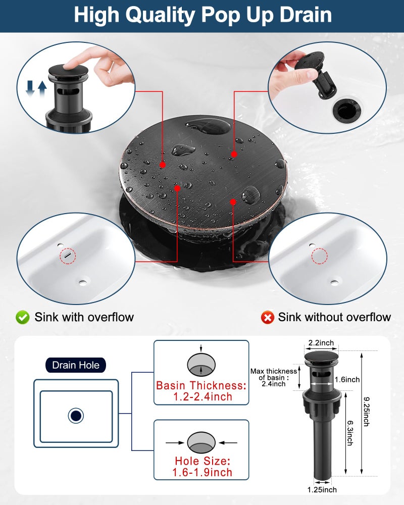 Hoigy Bathroom Waterfall Faucet  Brass Oil Rubbed Bronze Bathroom Faucet Single Handle  4 Inch Bathroom Sink Faucet 1 Hole Or 3 Holes  Bathroom Faucets With Pop-Up Drain & Deck Plate For Rv Farmhouse - Image 5