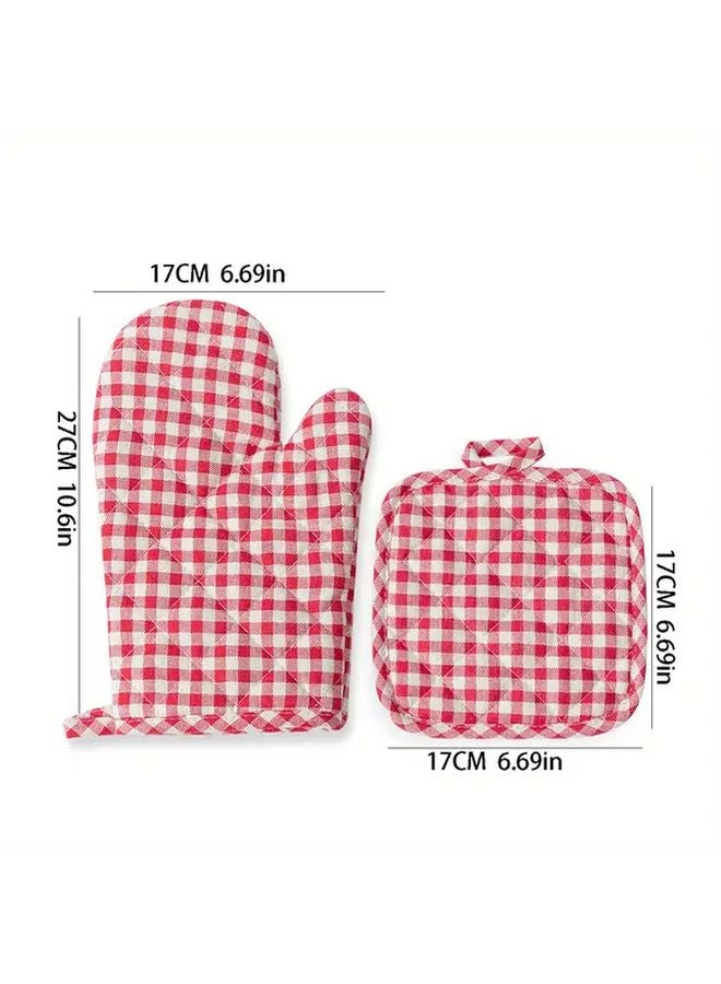 Red Plaid Kitchen Glove And Mat Set Padded Palm Durable Polyester Easy To Clean - Image 4