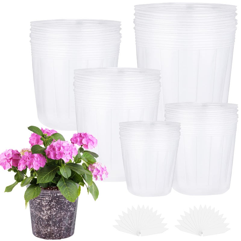 Elcoho 30 Packs Clear Nursery Pots for Plants 676543 Inch Seedling Pots Plastic Plant Nursery Pots Variety Pack with Drainage Hole Seed Starting Pots with 30 Labels for Planting Seed Stareter