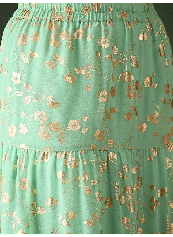AKS Mint Green Gold Foil Tiered lehenga Choli