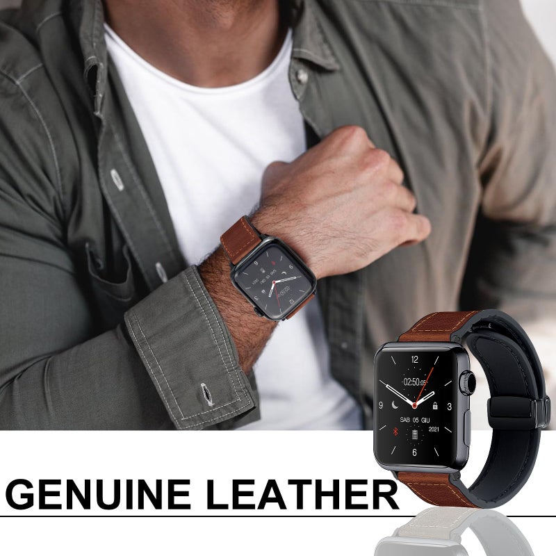 WestEagle Magnetic Leather Bands Compatible with Apple Watch 49mm 46mm 45mm 44mm 42mm(S3/2/1) for Men Women, Genuine Leather with Magnetic Buckle for iWatch Ultra1/2/3 Series SE11/10/9/8/7/6/5/4/3/2/1 - Image 2