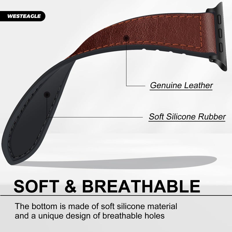 WestEagle Magnetic Leather Bands Compatible with Apple Watch 49mm 46mm 45mm 44mm 42mm(S3/2/1) for Men Women, Genuine Leather with Magnetic Buckle for iWatch Ultra1/2/3 Series SE11/10/9/8/7/6/5/4/3/2/1 - Image 4