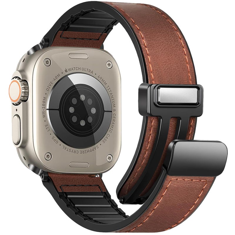WestEagle Magnetic Leather Bands Compatible with Apple Watch 49mm 46mm 45mm 44mm 42mm(S3/2/1) for Men Women, Genuine Leather with Magnetic Buckle for iWatch Ultra1/2/3 Series SE11/10/9/8/7/6/5/4/3/2/1 - Image 1