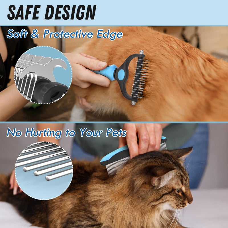 Docrok Pet Grooming Combo - Blue Deshedding Brush with Metal Comb for Detangling and Dematting Long, Matted Fur on Cats and Dogs - Image 4