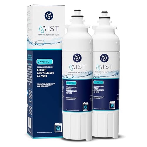 Mist ADQ73613401 Refrigerator Water Filter Replacement for LG LT800P, ADQ73613402, Kenmore 46-9490, Fridge LSXS26326S – NSF 42 Certified – 2 Pack - Image 1