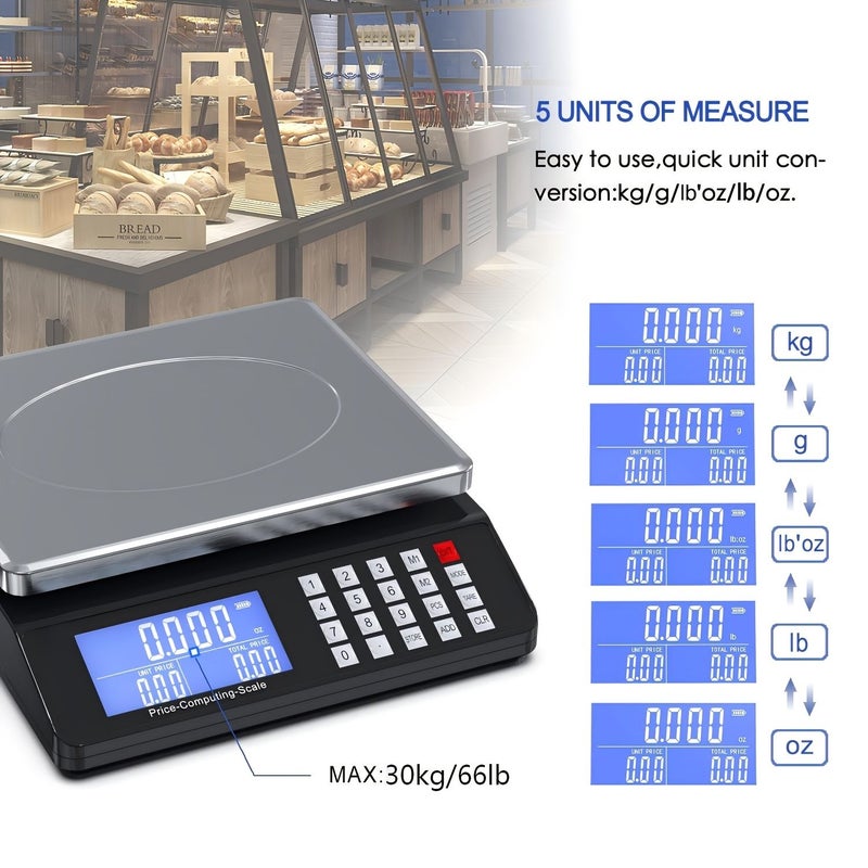 SCF-00 Black 30kg Digital Postal Scale Piece Counting Price Calculation Stainless Steel Weighing Pan Dual Backlit LCD - Image 1