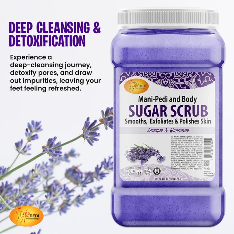 SPA REDI Sugar Body Scrub Lavender and Wildflower 128 Oz Exfoliating Moisturizing Hydrating and Nourishing Glow Polish Smooth and Fresh Skin Body Exfoliator - Image 3