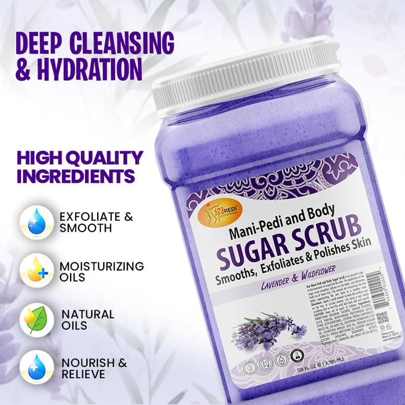 SPA REDI Sugar Body Scrub Lavender and Wildflower 128 Oz Exfoliating Moisturizing Hydrating and Nourishing Glow Polish Smooth and Fresh Skin Body Exfoliator - Image 5