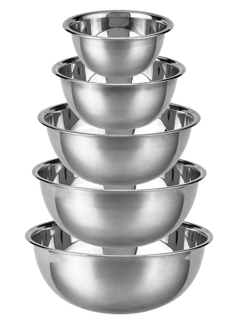 مارلا مول مجموعة من 5 أوعية خلط من الفولاذ المقاوم للصدأ للمطبخ، أوعية متداخلة آمنة للغسل في غسالة الأطباق، وعاء مطبخ معدني للطهي والخبز وإعداد الوجبات - Image 1